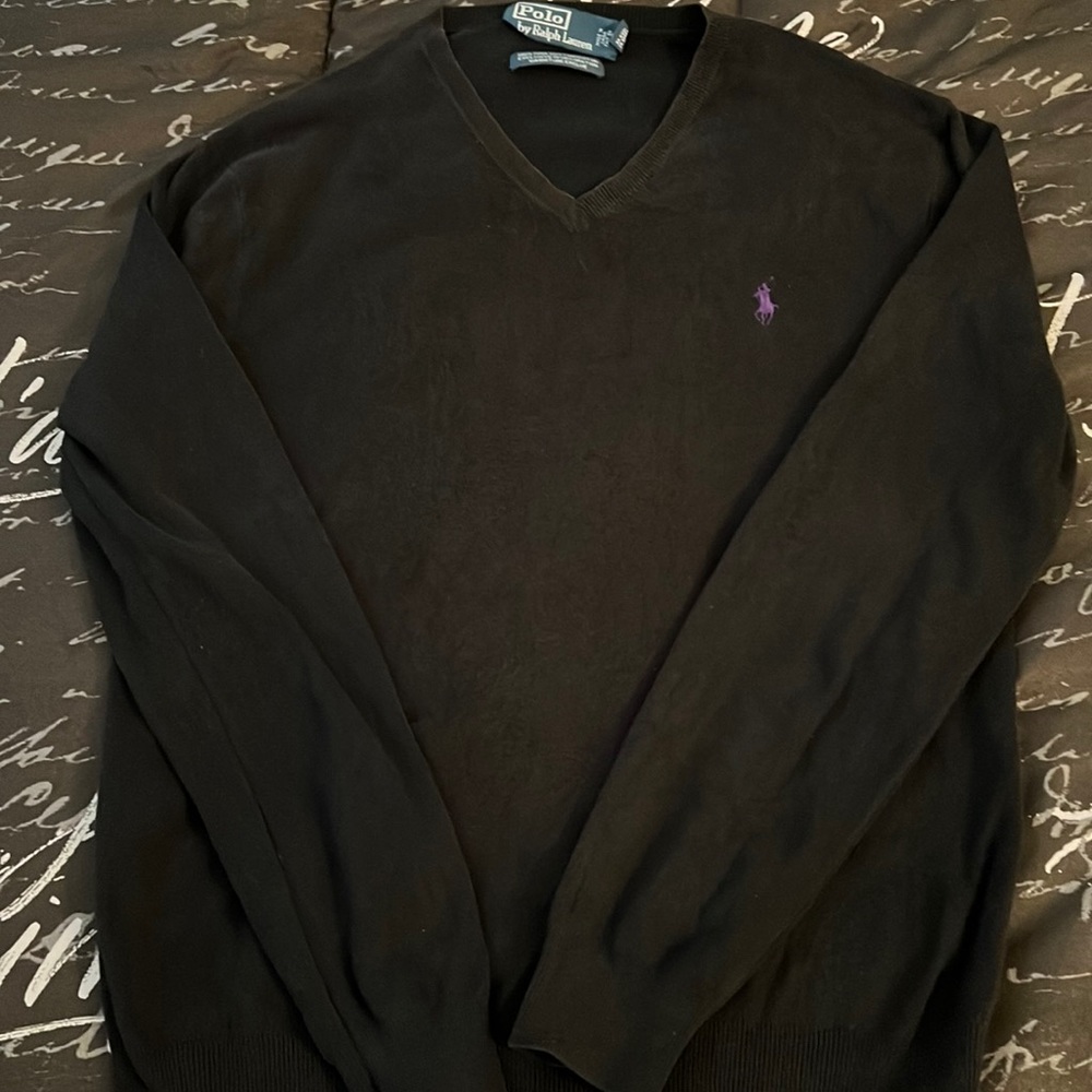 Black Polo Sweater with Purple Horse size small